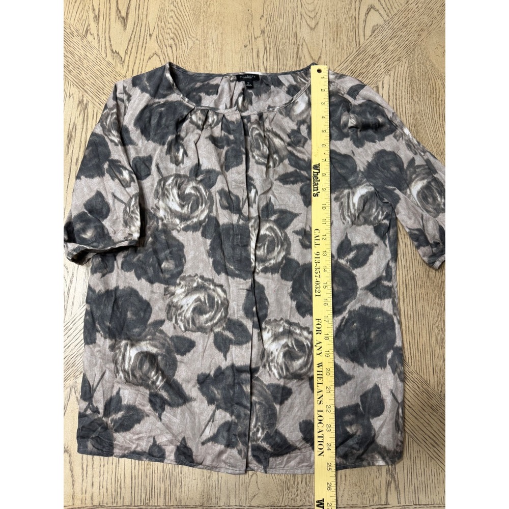 Talbots Woman Floral Print Blouse Top Round Neck Short Sleeve Size 12 - Picture 5 of 8